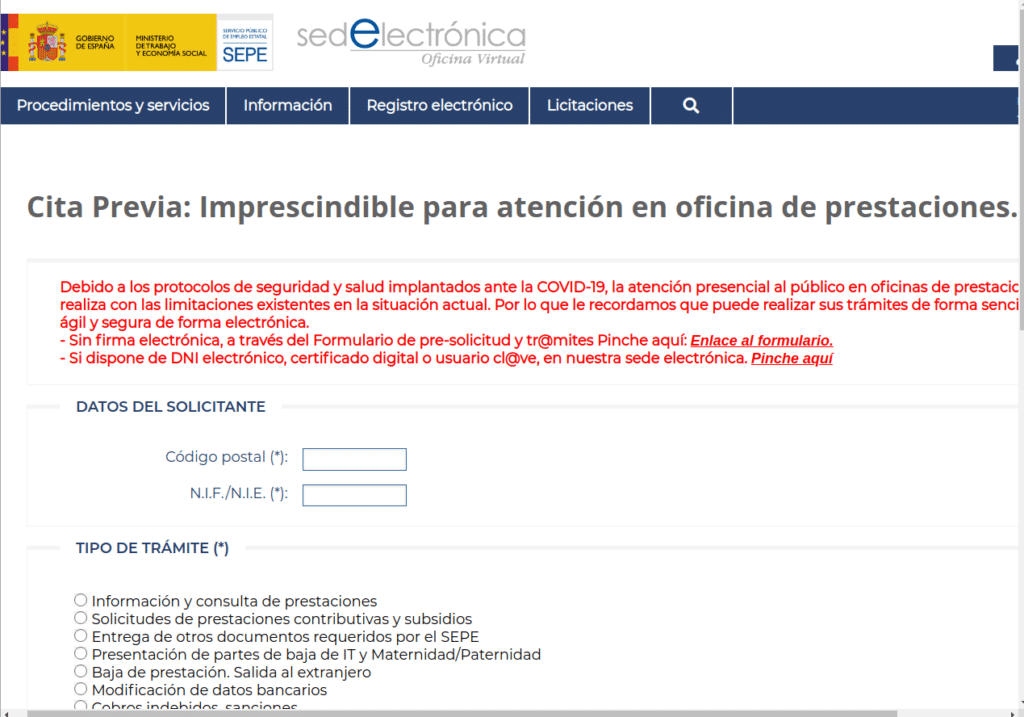 Cita previa INEM Pasos para solicitar cita previa en el SEPE